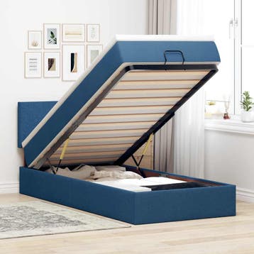 vidaXL Bed poef met matras en LEDs 90x200 cm stof blauw, Verzenden