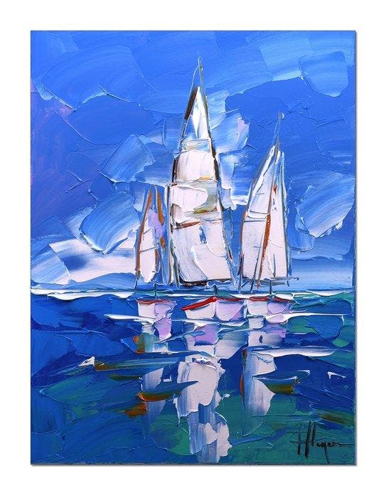 Olivier Pfleger - Mandrafina  Voiles en pleine mer, Antiquités & Art, Art | Objets design