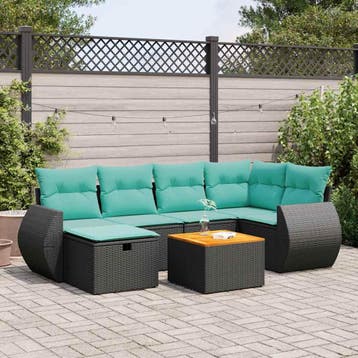 vidaXL 7-delige Loungeset met kussens poly rattan zwart, Verzenden, Nieuw, Loungeset