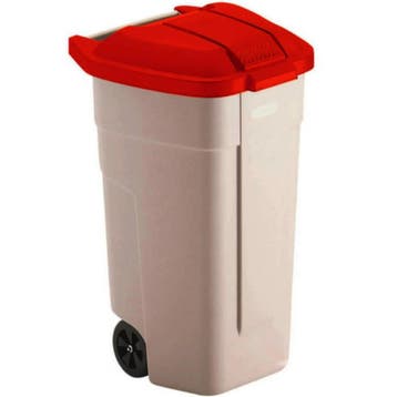Rolcontainer | Kunststof | Beige/Rood | 100L | Klapdeksel |, Verzenden, Nieuw in verpakking