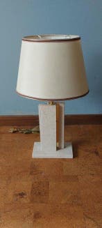 Lampe de table - Marbre, Laiton, Tissu, Antiquités & Art