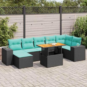 vidaXL 8-delige Loungeset met kussens poly rattan zwart, Tuin en Terras, Verzenden, Nieuw, Loungeset