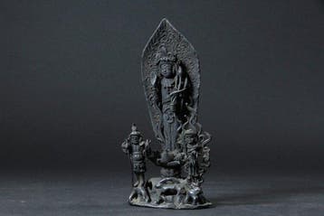 Bronze Sho Kannon (Kwan Yin/Guanyin) Triad with Fudo Myoo