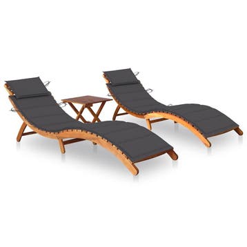 vidaXL Ligbedden 2 st met tafel en kussens massief, Tuin en Terras, Verzenden, Nieuw