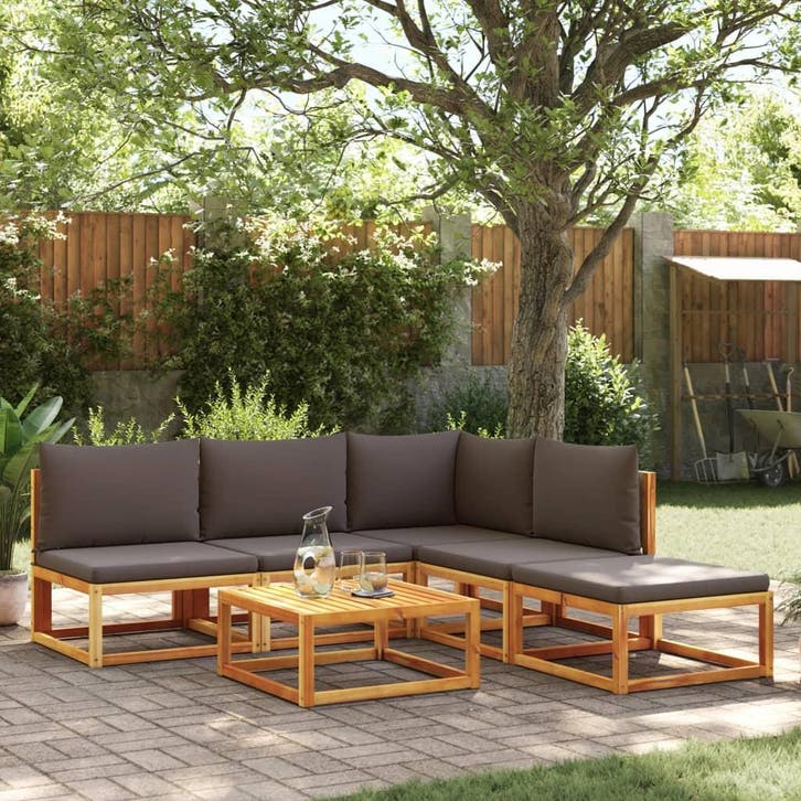 vidaXL 6-delige tuinbankset met kussens acaciahout & rotan, Tuin en Terras, Tuinsets en Loungesets, Nieuw, Verzenden