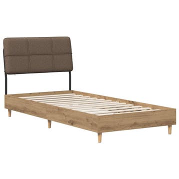 vidaXL Eenpersoonsbed met hoofdbord Artisan eiken en taupe, Verzenden, Nieuw