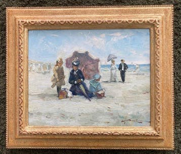 Joop van Leeuwen (1962) - Moeder met kinderen op het strand