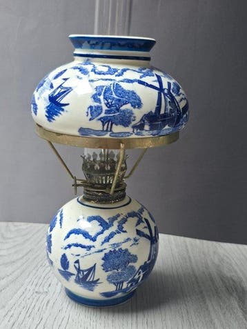 Olielamp - Porselein, Glazuur - Delfts Blauw_kerosinelamp
