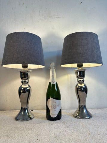 Lampe de table (2) - Brillant - Chrome, Céramique, Textile -
