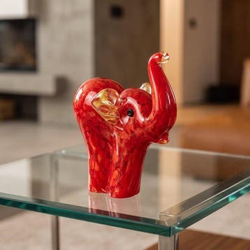 Murano - sculptuur, Scultura di Elefante con foglia oro 24