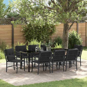 vidaXL Tuin Eettafel Set 9 st Zwart poly rattan, Verzenden, Nieuw
