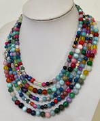 Halsketting, ZEER LANG, (208 cm) van natuurlijke multistenen