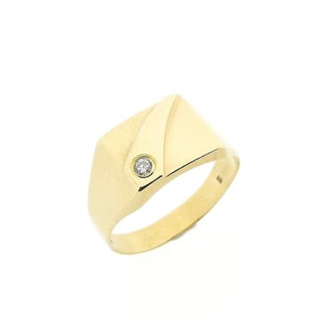 Gouden zegelring met diamant; 0,07 ct., Gebruikt, 20 of groter, Heer, Ophalen of Verzenden