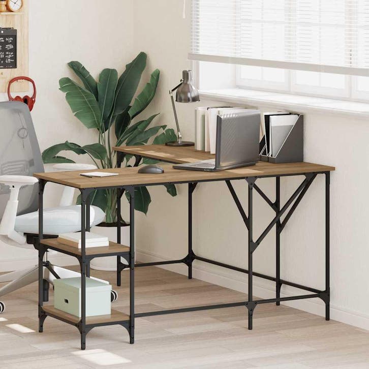 vidaXL Bureau Artisan Eiken 139 x 139 x 75 cm Bewerkt hout, Huis en Inrichting, Bureaus, Nieuw, Verzenden