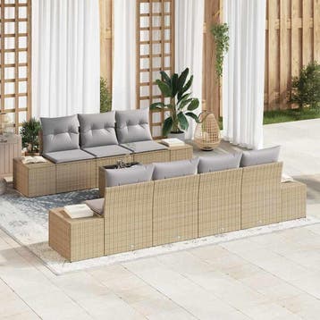 vidaXL Tuinbank Set met kussen 8 pcs Beige en Grijs poly, Verzenden, Nieuw