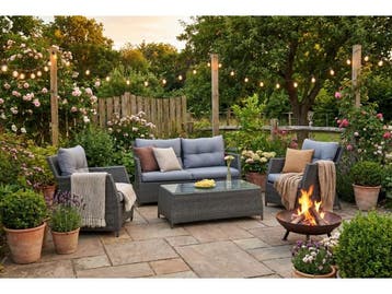 Veiling - Loungeset 4-delig - Antraciet wicker + grijze kuss