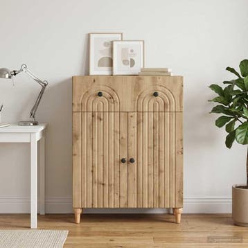 vidaXL Dressoir Artisanaal eiken 66 x 34,5 x 90 cm Bewerkt, Huis en Inrichting, Verzenden, Nieuw