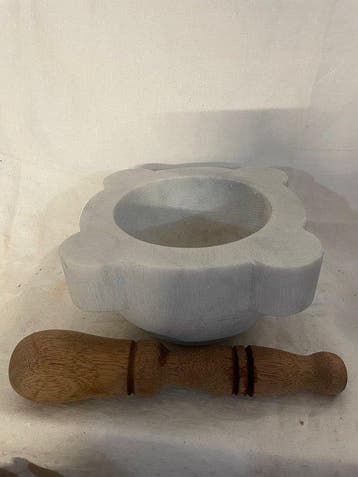 Mortier et pilon (2) - marbre,bois - Mortier en marbre avec, Antiquités & Art