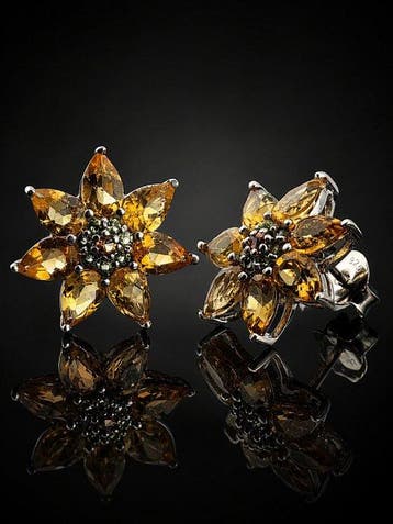 Boucles doreilles Citrine - Argent sterling 925 - Clous