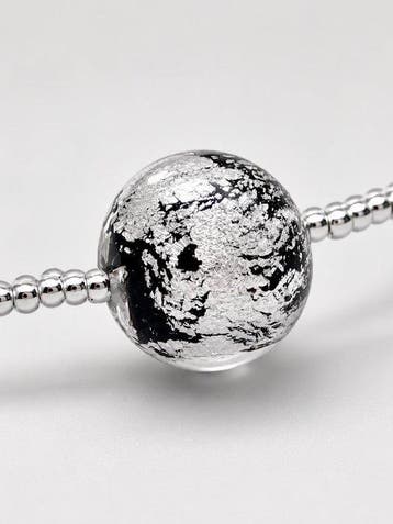 verre de Murano, Argent - Collier - verre de Murano argenté, Antiquités & Art