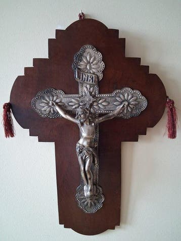 Gotische stijl Crucifix - alpaca, Hout - 20ste eeuw - 47 cm