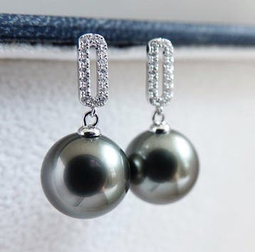 Oorbellen - 18 kt goud - Rikitea Parel - donkergroen-blauw,, Nieuw