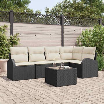 vidaXL Tuinbank Set 6 st Zwart en Wit poly rattan, Verzenden, Nieuw