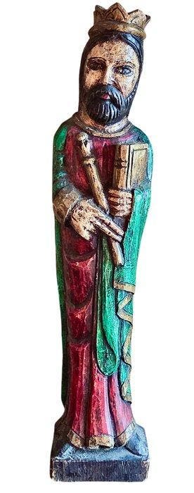 Snijwerk, Saint personnage couronné - 52 cm - Polychroom, Antiek en Kunst