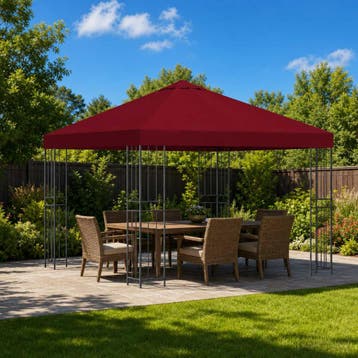vidaXL Prieel 3 x 3 m Bordeauxrood Polyester en Staal 190, Verzenden, Nieuw