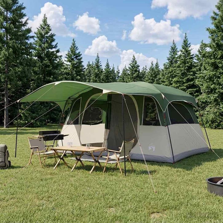 vidaXL Tunneltent met dak Groen 366 x 244 x 198 cm Polyester, Caravans en Kamperen, Tenten, Nieuw, Verzenden