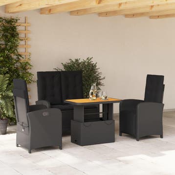 vidaXL 4-delige Tuinset met kussens poly rattan zwart, Verzenden, Nieuw, Tuinset