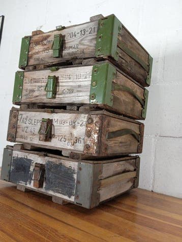 Krat (4) - Vintage houten industriële dozen - Hout, Metaal,