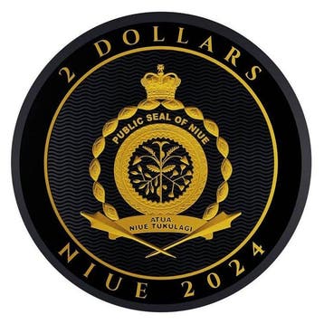 Niue. 2 Dollars 2024 - Hibernia Black Platinum 24k Gold