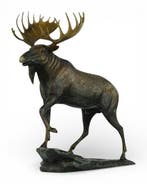 Signed - sculptuur, Majestic Moose - 26 cm - Brons