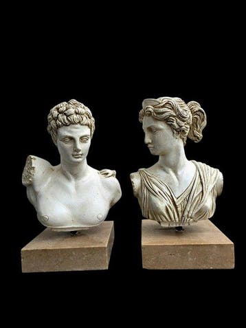 Sculpture, Busto Hermes e Diana - 22 cm - poudre de marbre