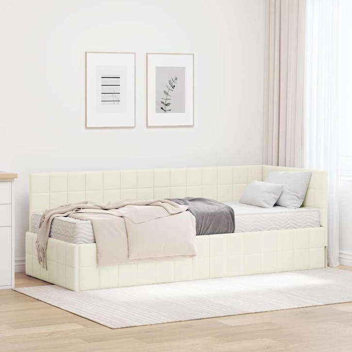 vidaXL Hoekbedframe met Matras met hoofdeinde 2 pcs Crème, Huis en Inrichting, Slaapkamer | Bedden, Nieuw, Verzenden