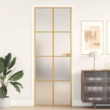 vidaXL Binnendeur smal 76x201,5 cm gehard glas en aluminium, Doe-het-zelf en Bouw, Verzenden, Nieuw