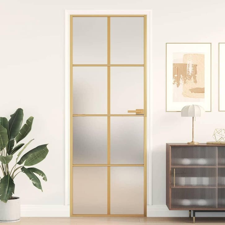 vidaXL Binnendeur smal 76x201,5 cm gehard glas en aluminium, Doe-het-zelf en Bouw, Deuren en Vliegenramen, Nieuw, Verzenden