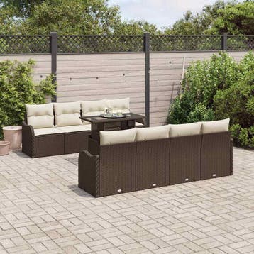 vidaXL Tuinbank Set met kussen 7 pcs Bruin poly rattan, Tuin en Terras, Tuinsets en Loungesets, Verzenden, Nieuw