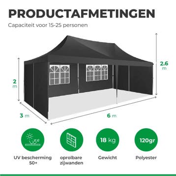 MaxxGarden Partytent 3x6m met zijwanden - Zwart (Tuin), Tuin en Terras, Ophalen of Verzenden, Nieuw