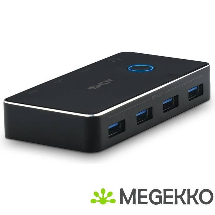 Lindy 43387 USB 3.0 en USB 3.12 2x4 computer data switch, Computers en Software, Netwerk switches, Nieuw, Verzenden