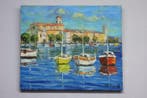 R. Vincent (1954) - Mediterranean Harbor – Oil on Canvas