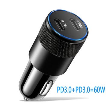 DrPhone Invisible5 Dubbele USB C Autolader 60W 2-poorts PD, Verzenden, Nieuw