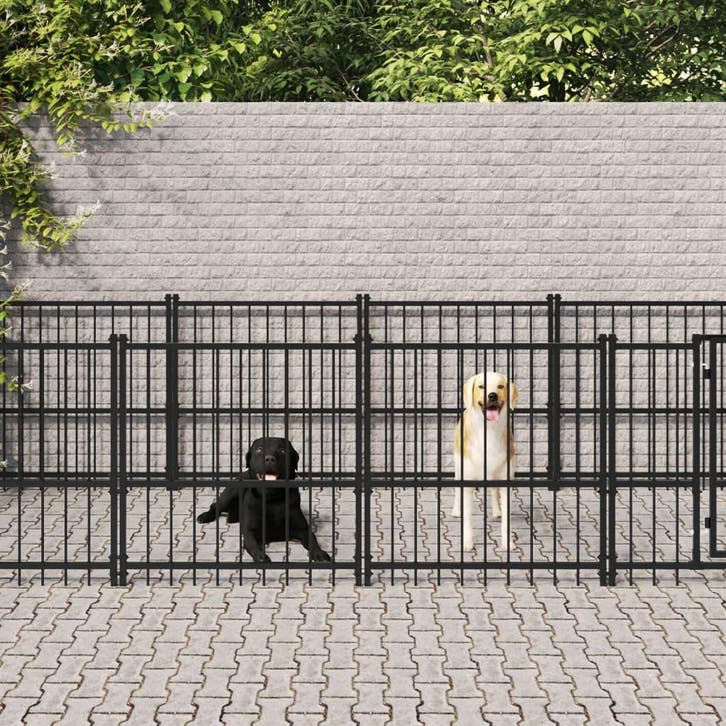 vidaXL Hondenkennel voor buiten 15,02 m² staal, Dieren en Toebehoren, Hondenbenches, Nieuw, Verzenden