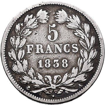 France. Louis Philippe I. 5 Francs 1838-A, Paris (Sans prix