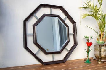 Wandspiegel- octagonale geometrisch - Hout, Aluminium, Glas