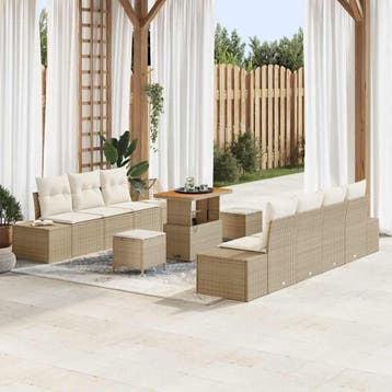 vidaXL Tuinbank Set 10 st Beige poly rattan, Verzenden, Nieuw