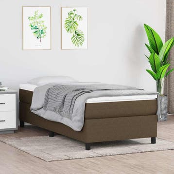 vidaXL Boxspring met matras stof donkerbruin 90x200 cm, Verzenden