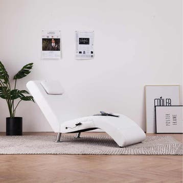 vidaXL Massage chaise longue met kussen kunstleer wit, Verzenden, Nieuw