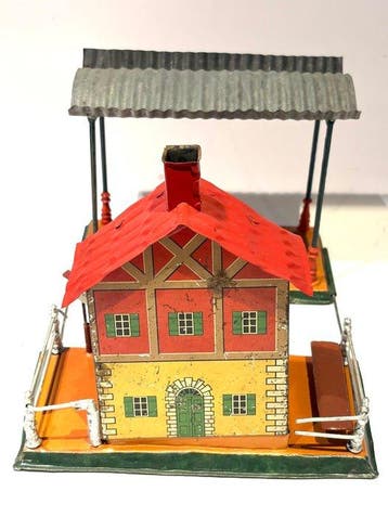 Bing - Jouet Blech Bahnhof mit Signal und Uhrwerkbetrieb -